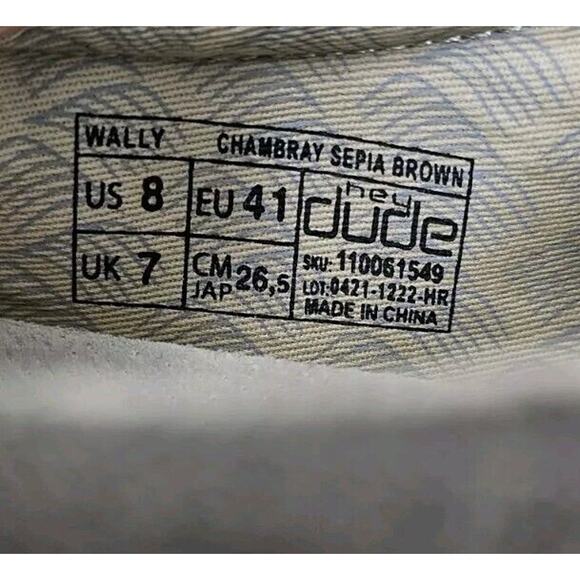 Hey Dude Wally Chambray Sepia Brown Slip On Lace Casual Comfort Shoe Men 8 New - Picture 13 of 16